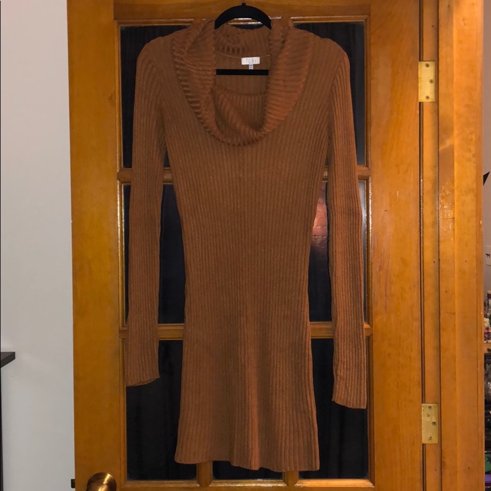 Cowl-Neck Brown Sweater Dress